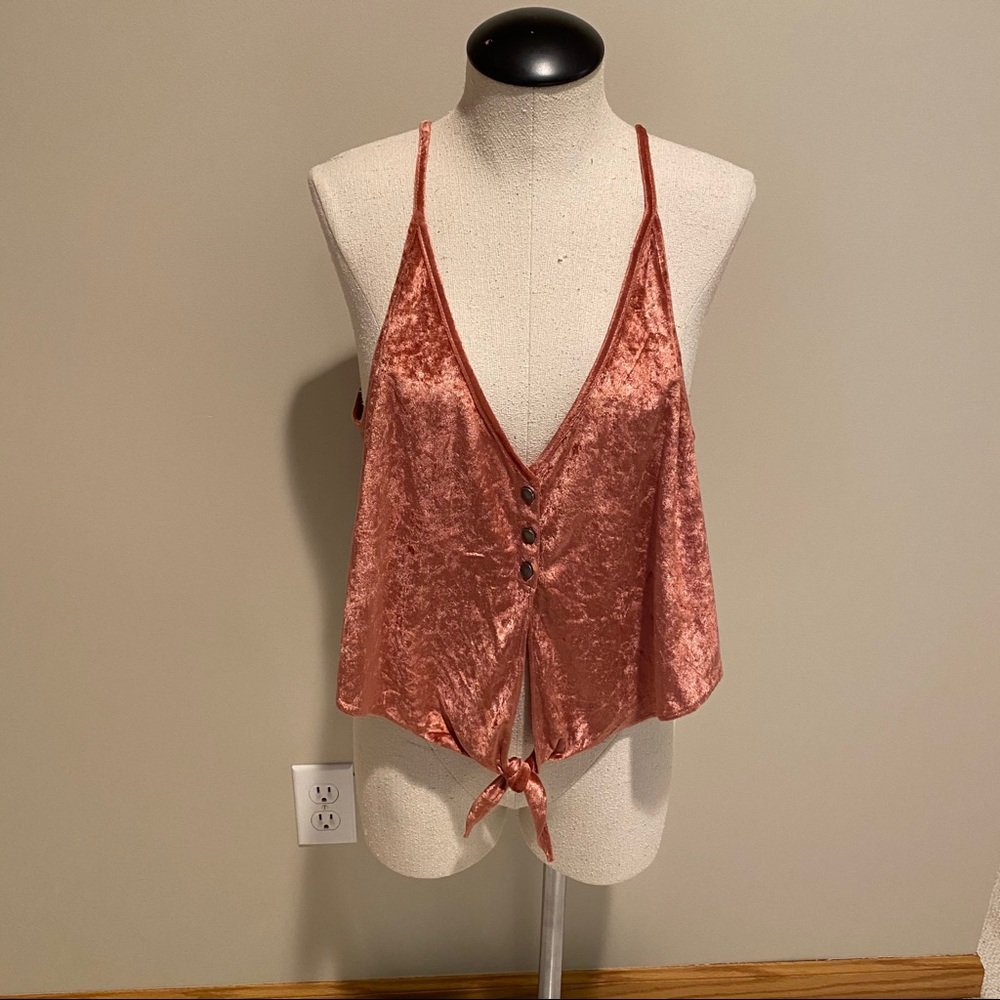 Intimately Free People Crushed Velvet Crop Tank XS Two Tie For You Antique Rose